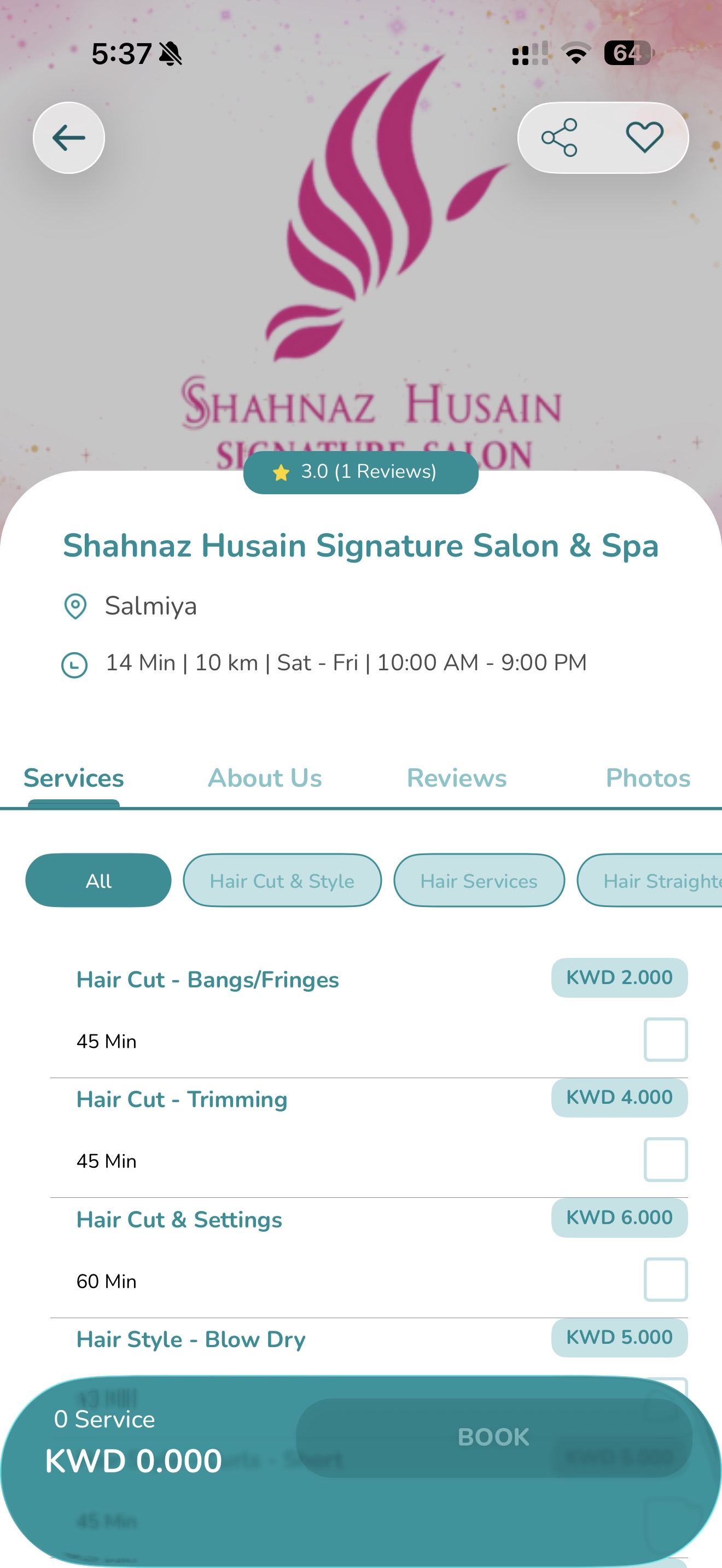 BookMe booking screen